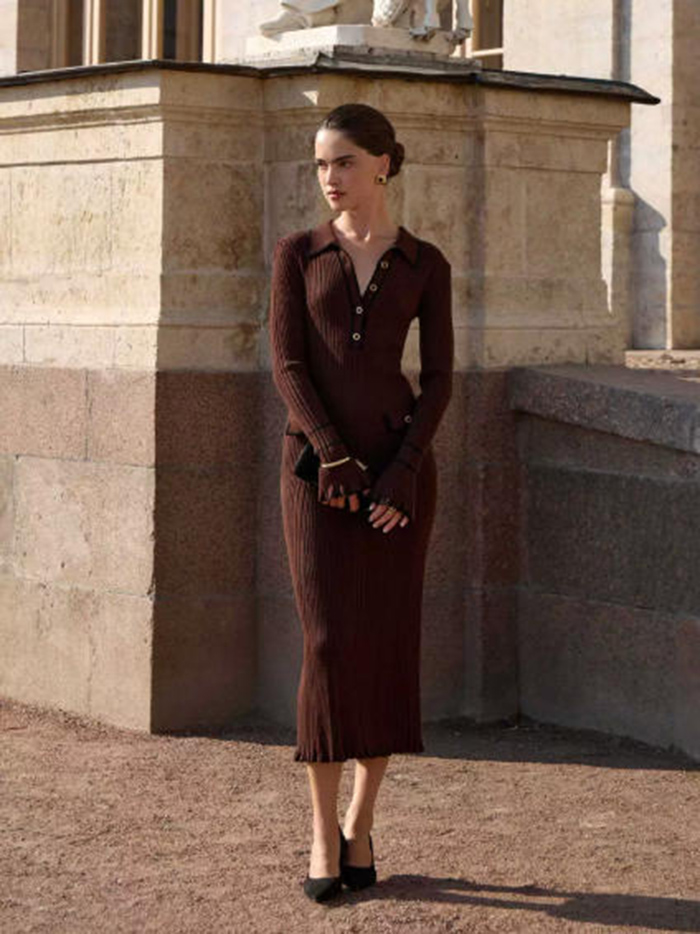 Casual Dresses French Fashion Old Money Long Sleeve Knit Dress Women One-Piece Vintage Coquette slim fit knitted elegant dress long skirt