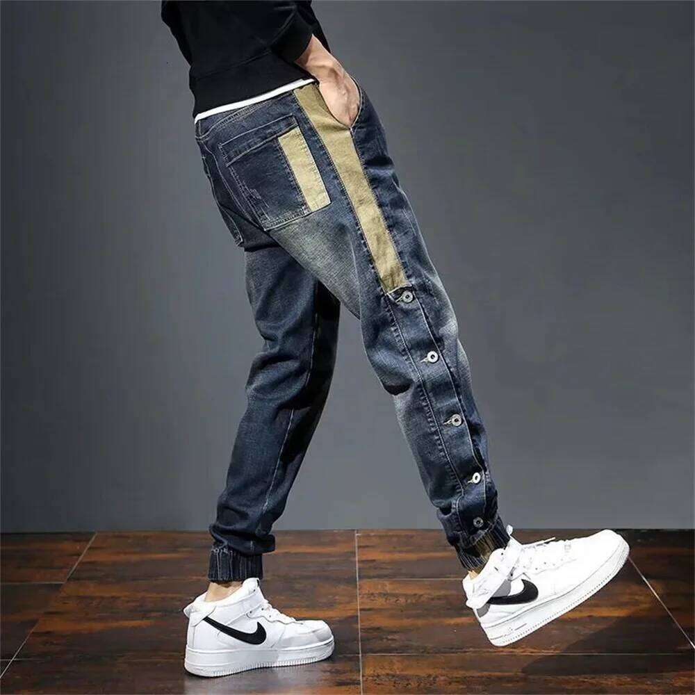 Mens Harem Pants Fashion Pockets Desinger Loose Baggy Moto Jeans Men Stretch Retro Streetwear Relaxed men clothing pants