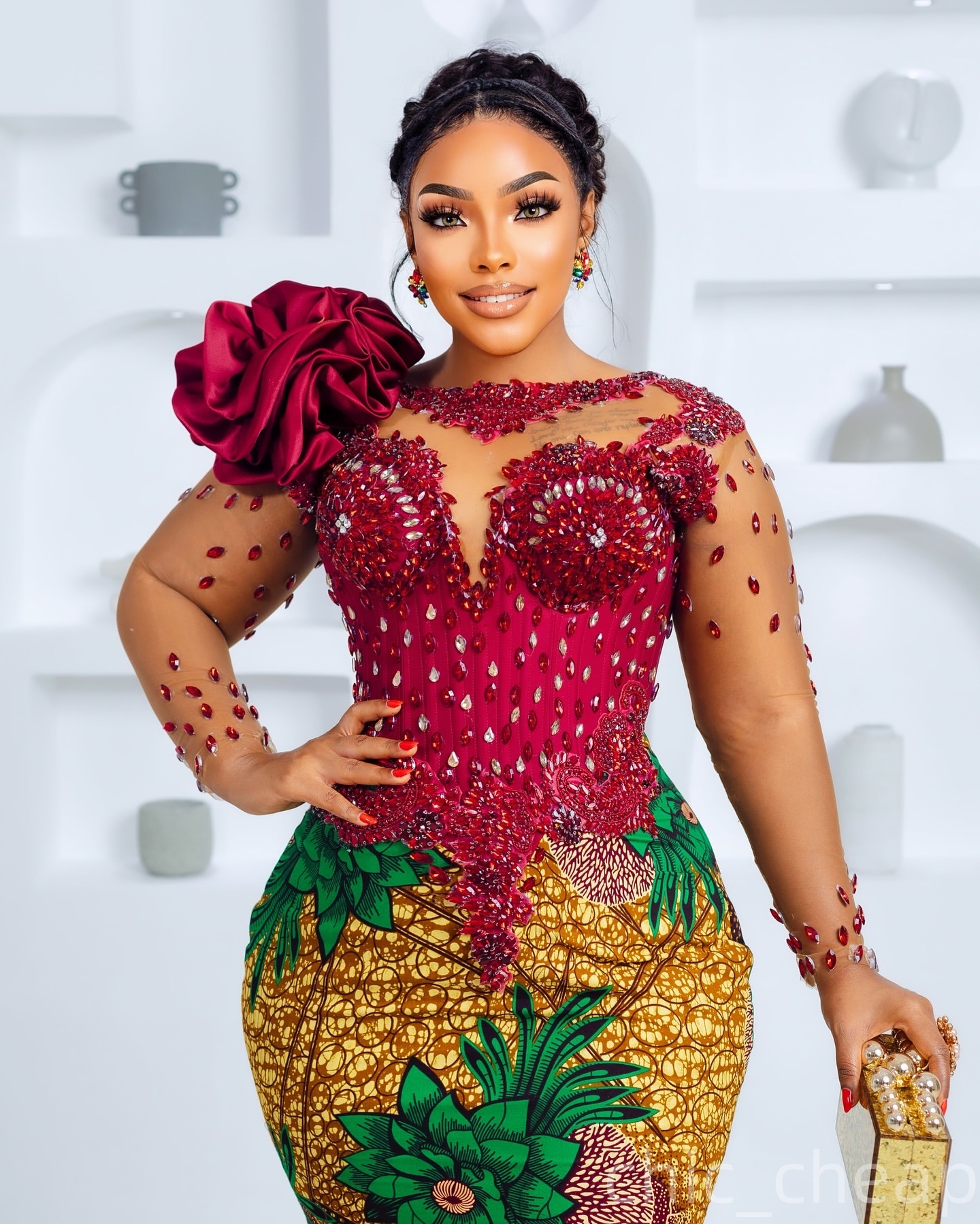 Aso Ebi Burgundy Mermaid Prom Dress 2025 Printed Crystals Evening Formal Party Birthday Dresses Robe De Sorrie Reception Gowns For Special Occasions