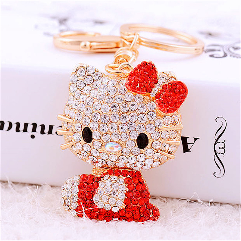 MINISO rhinestone cat car keychain women's metal bag pendant keychain, gift gift