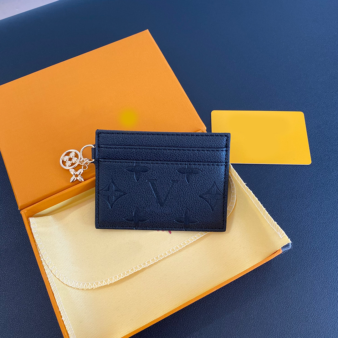 er keychain Credit Card Holders Mini Wallets High Quality For Mens Womens Leather Flower Classics Pure Color Keychain Purses Wallet bag charm