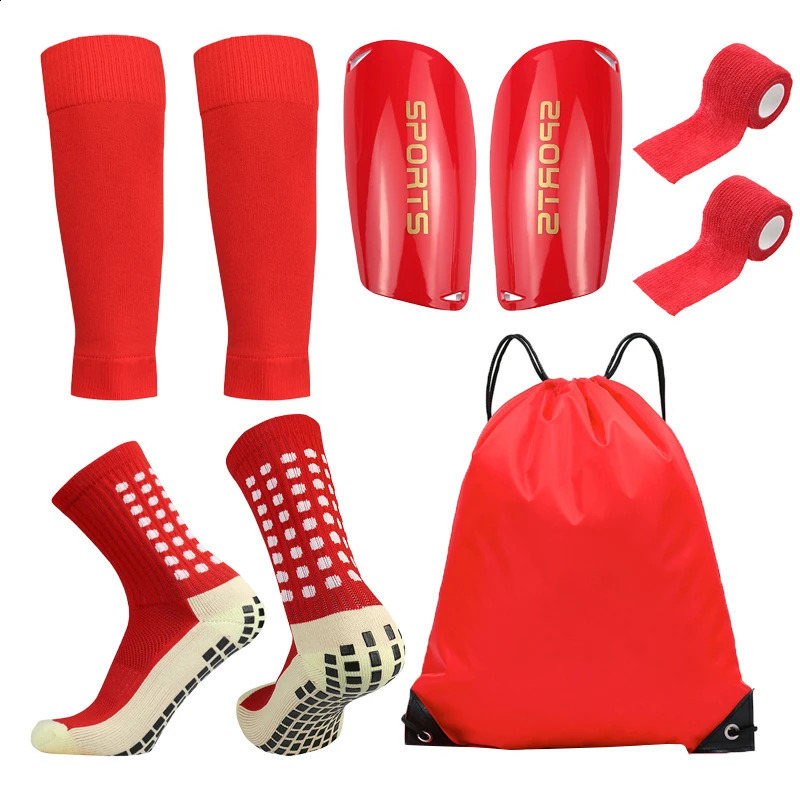 5PCS Set Football Bag Soccer Socks Teenagers Men Sport Grip Leg Cover Bandage Shin Pads Training Shank Board 250829