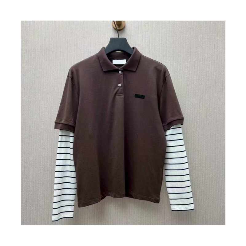 Women casual shirts designer t shirts top fashion polo long sleeved letter logo striped womens tshirt trendy loose college style womens autumn striped shirt