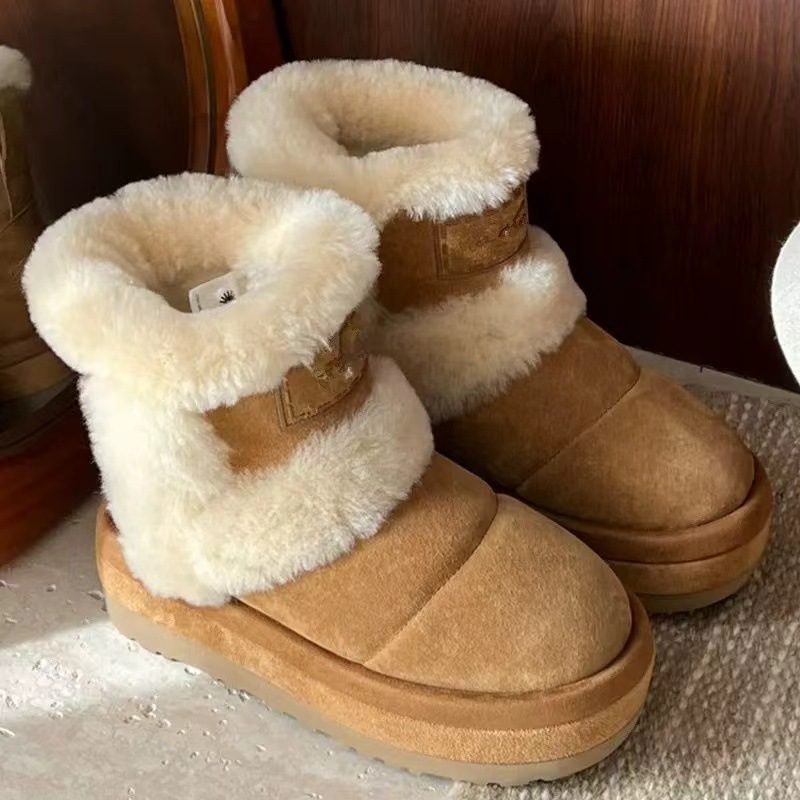 Best Selling Womens Snow Boots New Winter Style Thick Platform Design Plush Lined for Warmth Cotton Boots Free Shipping Chestnut Size 35-40 Hot Sale