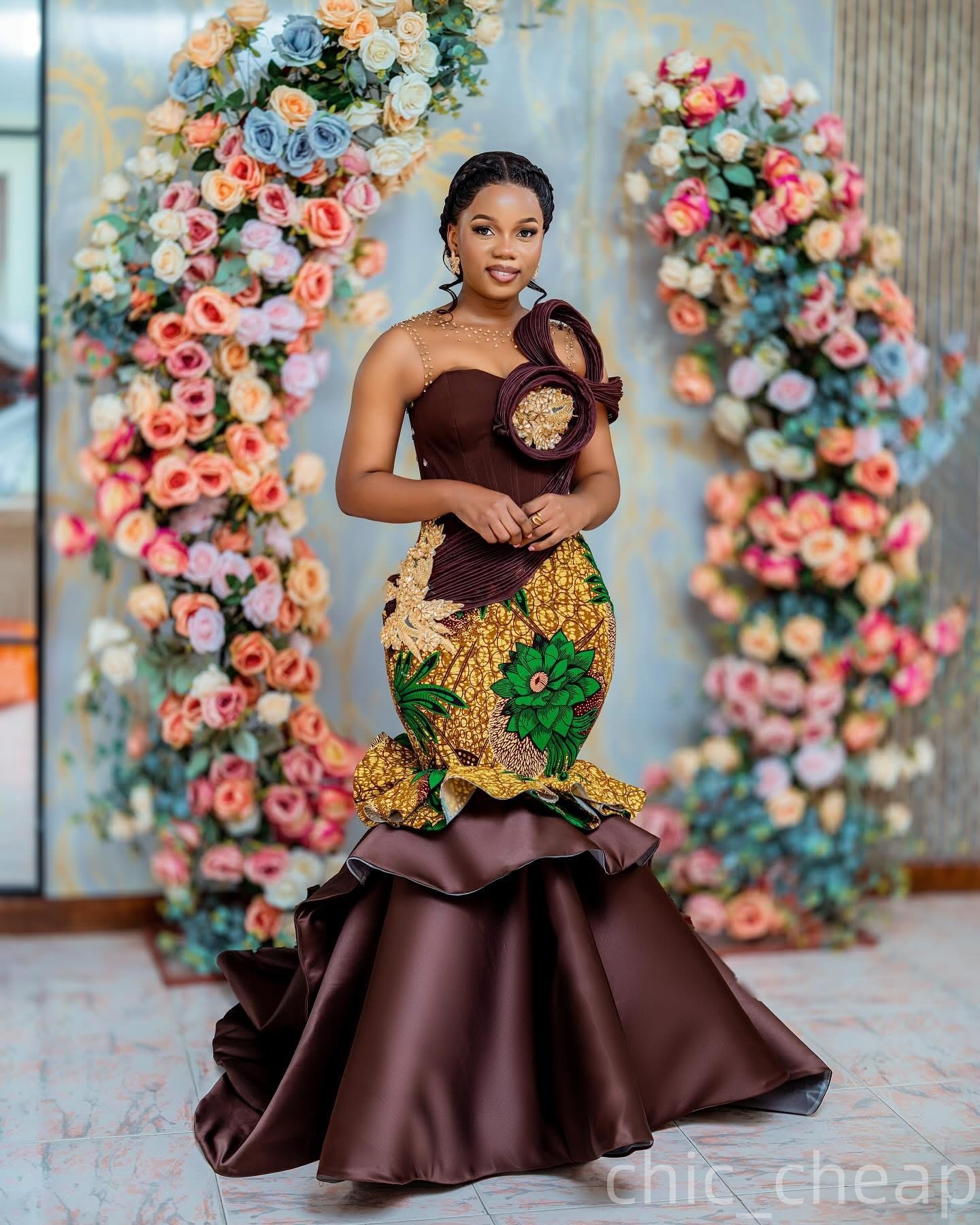 Aso Ebi Mermaid Brown Prom Dress 2025 Printed Crystals Satin Stylish Evening Formal Party Birthday Dresses Robe De Sorrie Reception Gowns For Special 