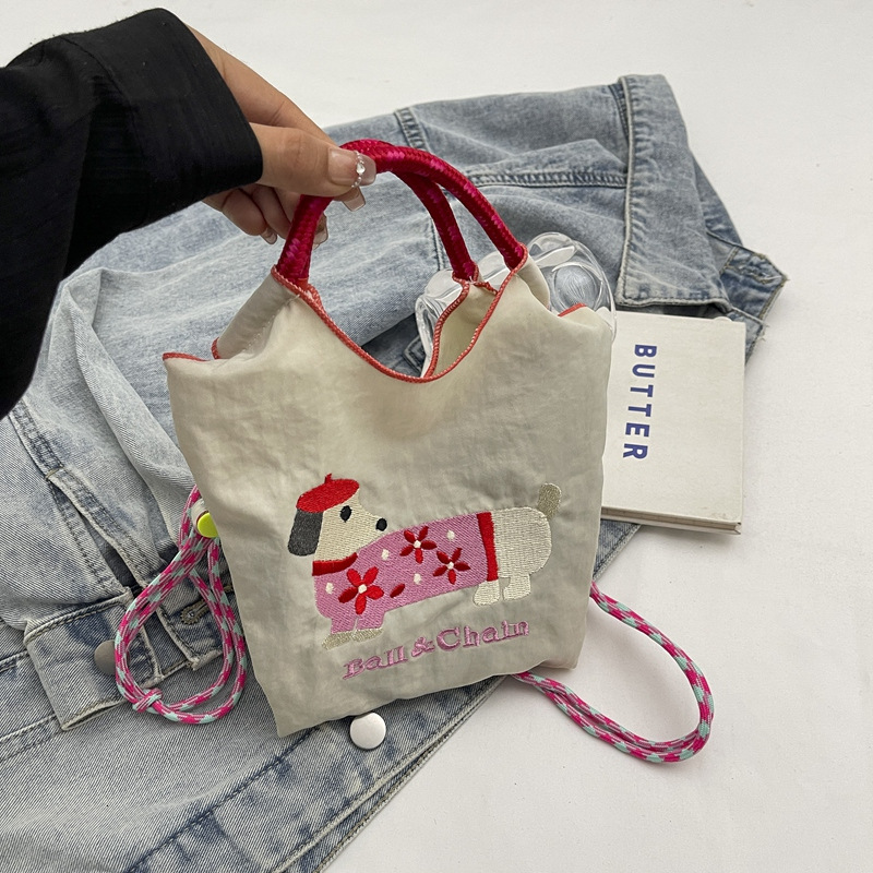 2025 Autumn New Women's Japanese Style Handbag Cute Sausage Dog Embroidery Fashionable bag Lightweight Casual Crossbody Bag Designer Shoulder Bag