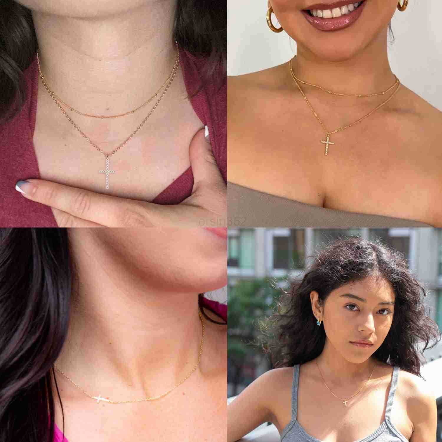 Cross Necklace for Women Girls Dainty14K Real Gold Silver Plated Cross Choker Pendant Jewelry Non Tarnish Waterproof Trendy Cute Simple Small Necklace