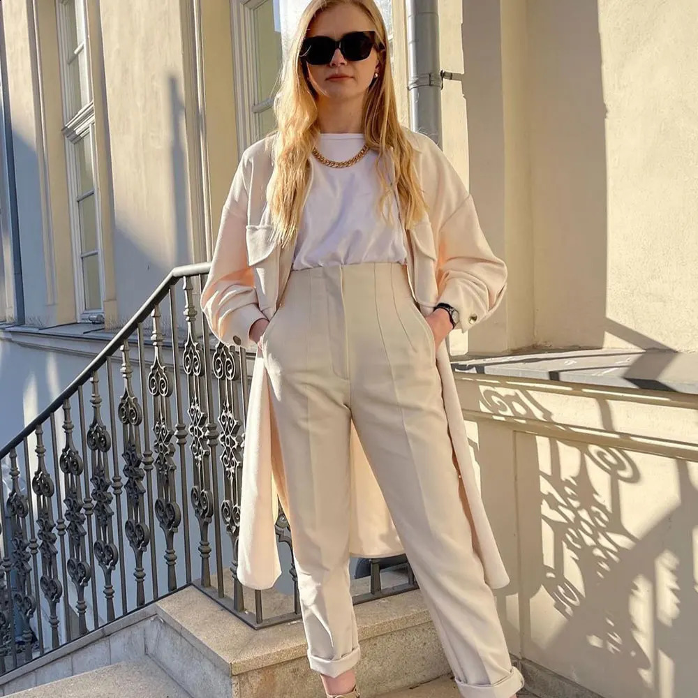 DUOPERI Women Fashion Solid Basic High Waist Trousers Chic Female Office Lady Casual Business Workwear Long Pant 250828