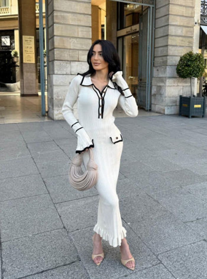 Casual Dresses French Fashion Old Money Long Sleeve Knit Dress Women One-Piece Vintage Coquette slim fit knitted elegant dress long skirt