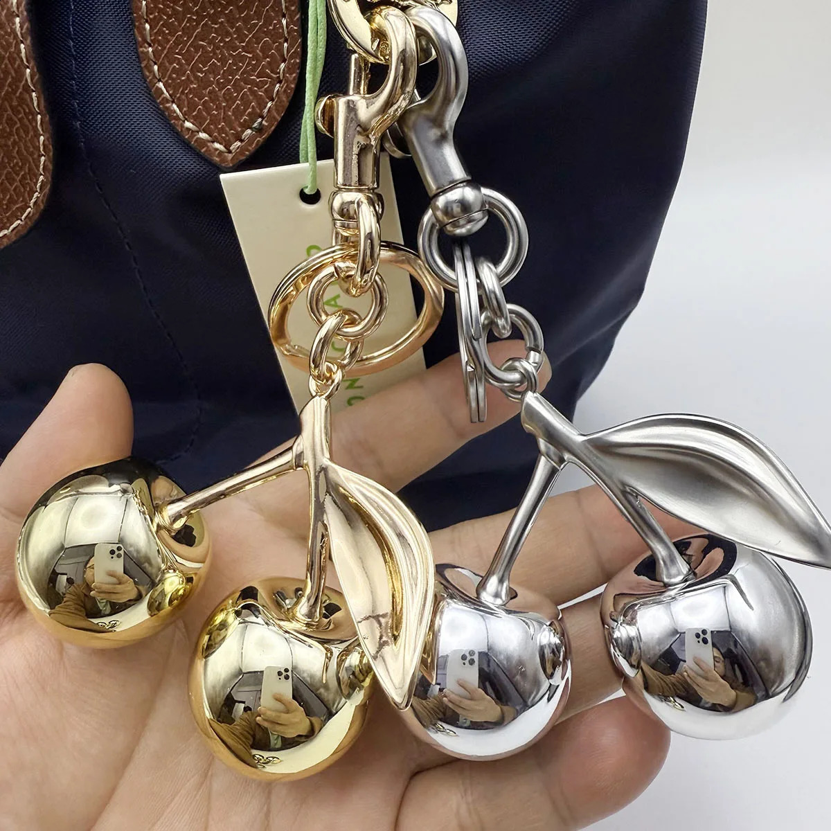 Bag Charm For Handbag Shoulder Bags Mirror Face Silver/Gold Cherry Pendant Womens Wallet Keychain Accessories Gift 250829