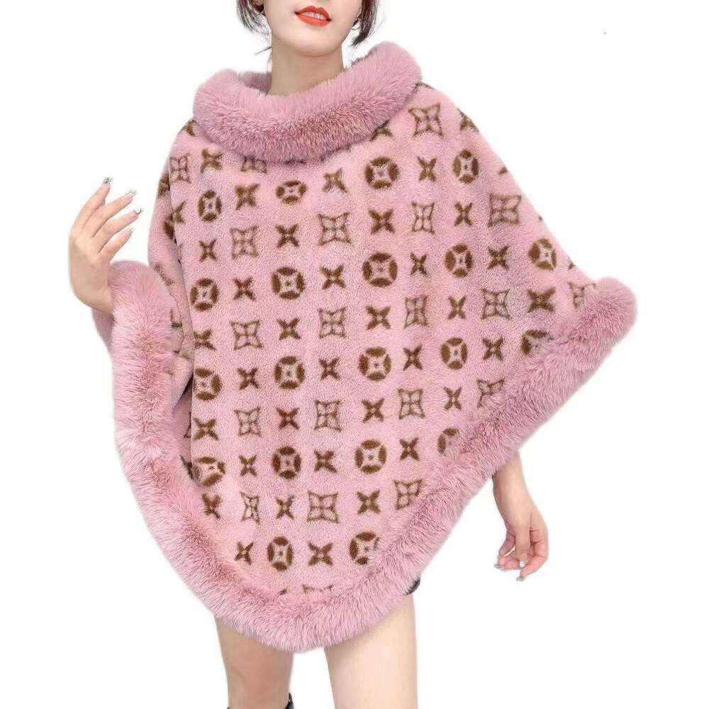 4 Colors 2025 New Loose Streetwear Zebra Printed Poncho Cloak Winter Warm O Neck Faux Rabbit Fur Women Pullover Shawl Coat