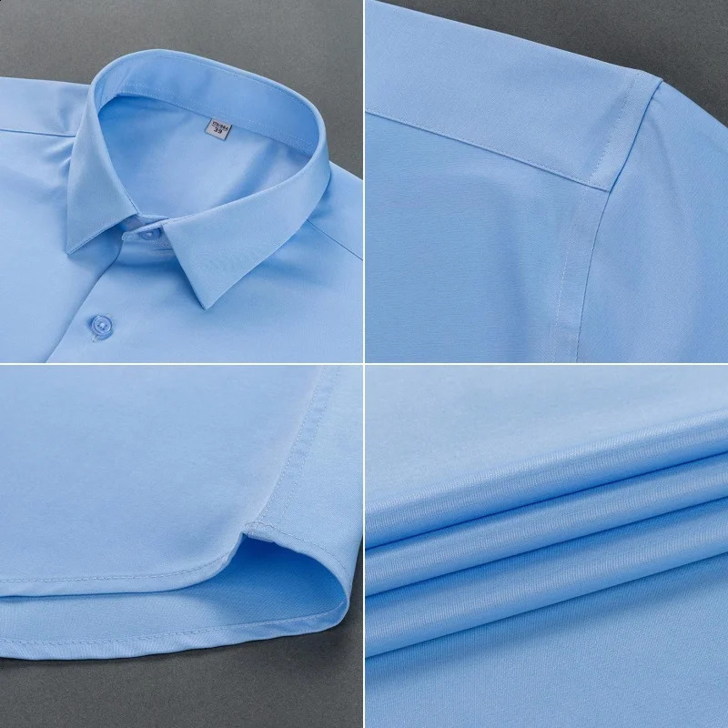 Stretch AntiWrinkle Mens Shirts Long Sleeve Dress Shirts For Men Slim Fit Camisa Social Business Blouse White Shirt S6XL 250829