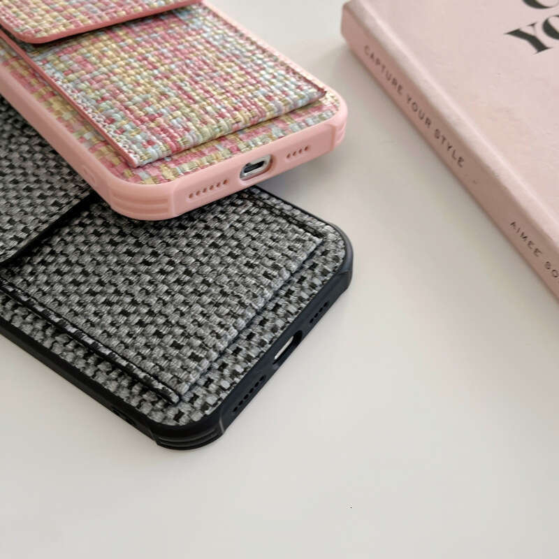 Internet Celebrity Apple 14 Holder Phone Case Insert Card iPhone 15 Pro Max Woven Pattern 16 Plus