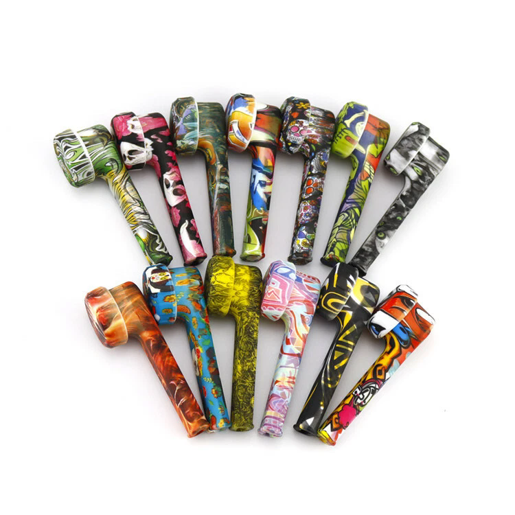 Printing Silicone Smoking Hand Pipes 3.5"Metal Lid Pot Bowl Tobacco Cigarette Holder Portable Spoon Pipe Tools Smoke Accessories