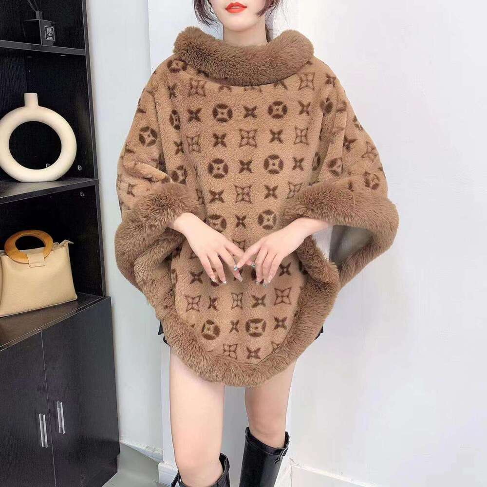 4 Colors 2025 New Loose Streetwear Zebra Printed Poncho Cloak Winter Warm O Neck Faux Rabbit Fur Women Pullover Shawl Coat