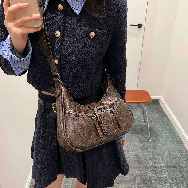 LEFTSIDE Retro Belt Design PU Leather Shoulder Bags For Women 2025 Y2k Small Vintage Females Underarm Crossbody Bag Handbags