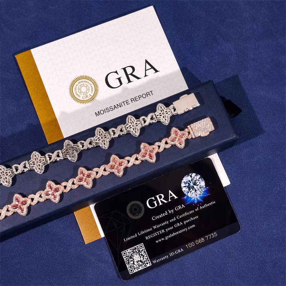 European American 15mm 925 Silver VVS Moissanite Bracelet Colorful Cuban Style Hip Hop Street Clover CrossBorder Product