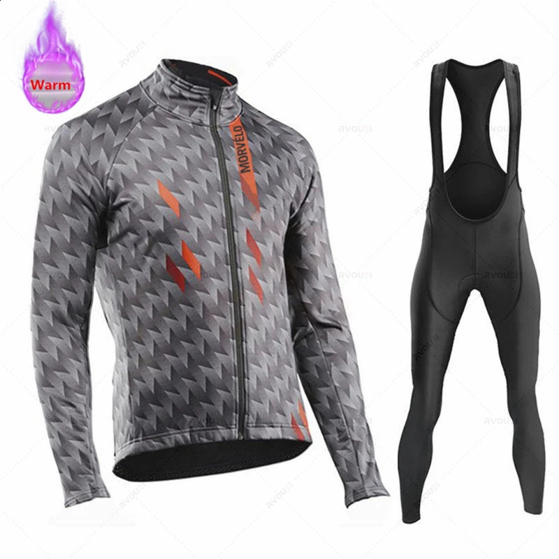 Morvelo Winter Cycling Jersey Sets Men Thermal Fleece Bicycle Clothing Road Bike Shirt MTB Uniform Ropa Ciclismo Warm Bib Pants 250829