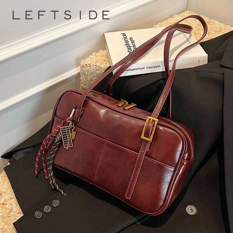 LEFTSIDE Small PU Leather Underarm Bags For Women 2024 Winter Y2k New Trend Fashion Shoulder Tote Bag Handbags And Purses