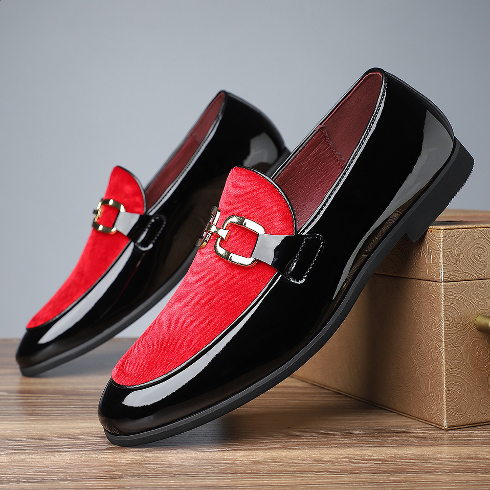 Mens Casual Leather Shoes Mens Fashion Patchwork Party Wedding Loafers Moccasins Men Slip-on Light Comfortable Driving Flats 240314