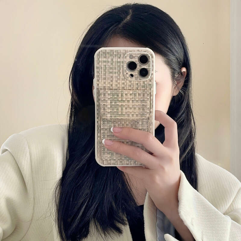 Internet Celebrity Apple 14 Holder Phone Case Insert Card iPhone 15 Pro Max Woven Pattern 16 Plus