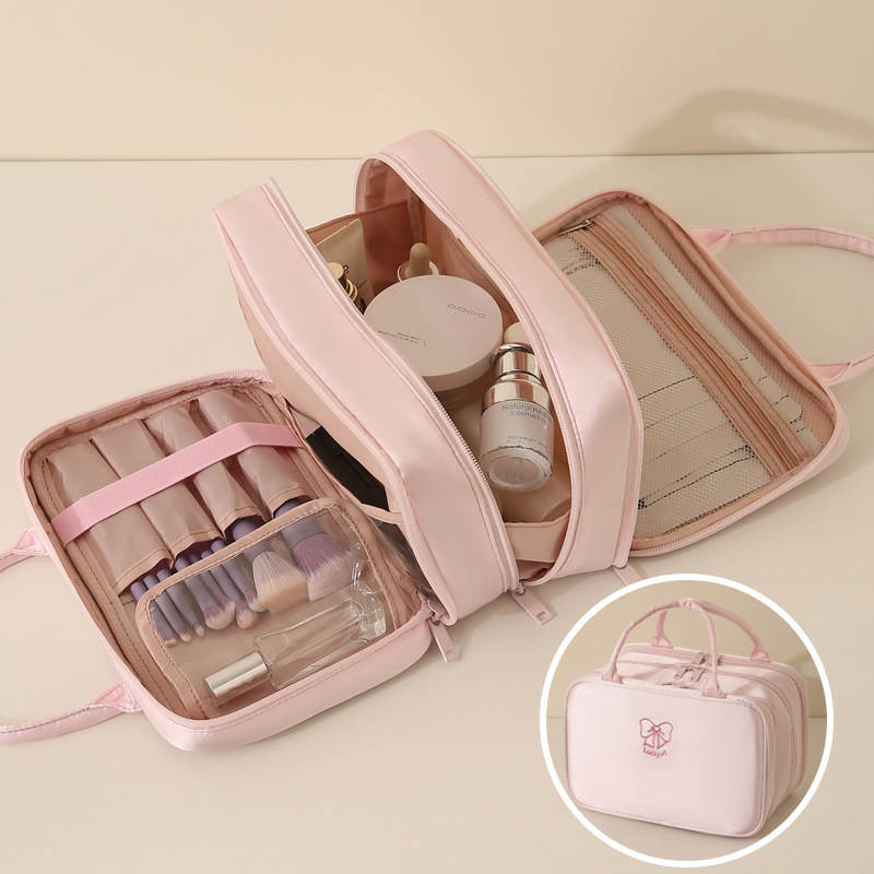 2025 Autumn New Elegant Makeup Bag Simple, Lightweight, Large Capacity Travel Double Zipper Storage Bag Handheld Toilet Bag Designer Handbag
