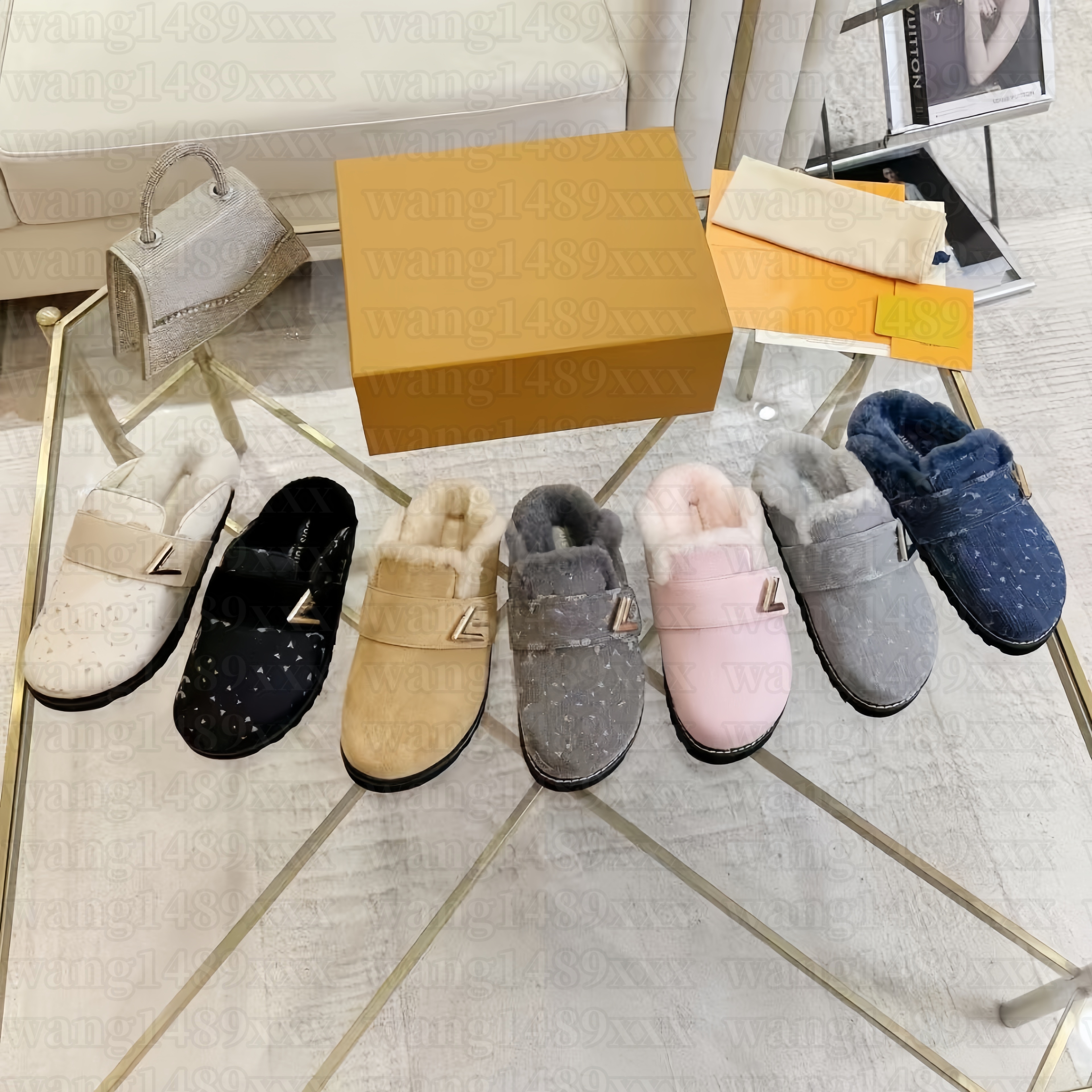 Luxury Wool Fur Slipper Designer Casual shoe House cosy comfort mule Furry slide Womens sandal Loafer winter denim shoes Pink Black Leather gym Scuffs travel Booties