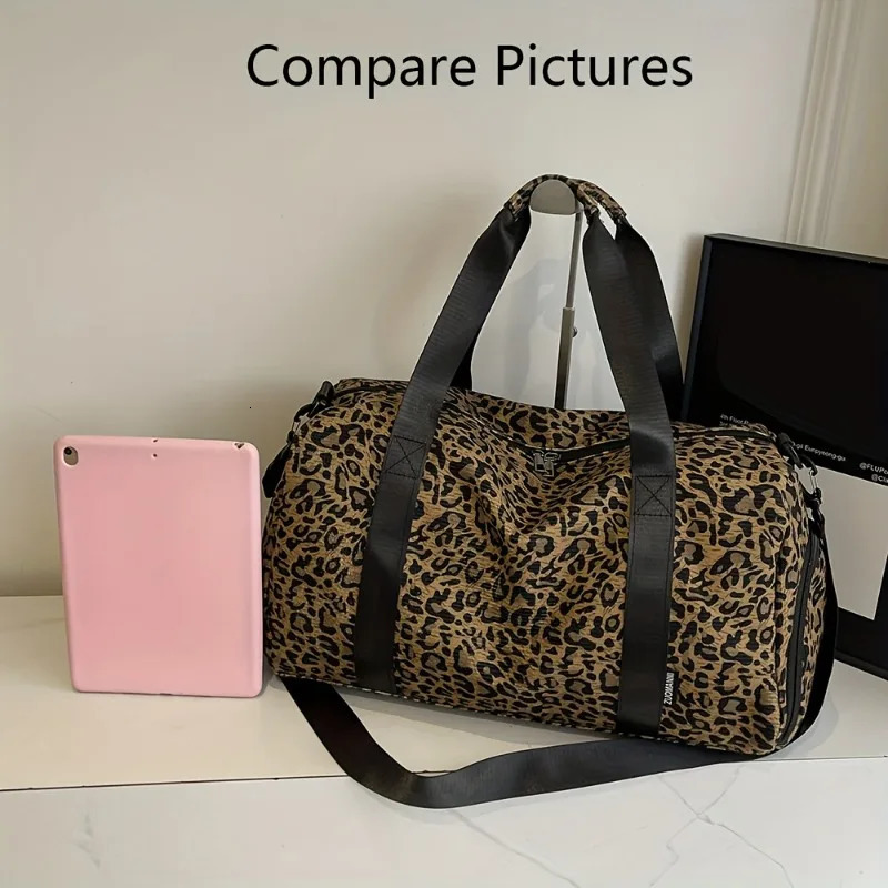 Fashionable Ladys Leopard Print Tote Bag Large Capacity Travel Weekender Overnight with Shoe Compartment 250829