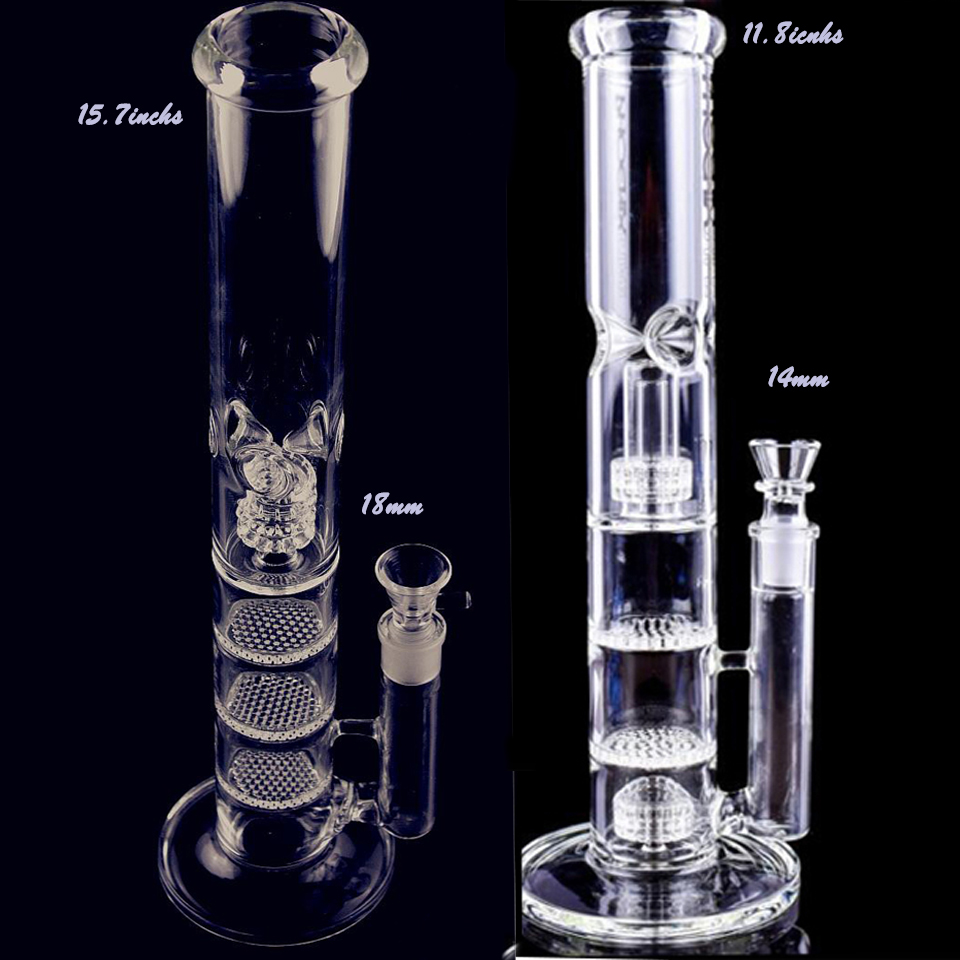 Double Percolator Water Pipes Straight Tube Glass bong Hookahs Glass Bubbler Recycler Dab Rigs Smoking Water Bongs Smoking Pipe 15.7''