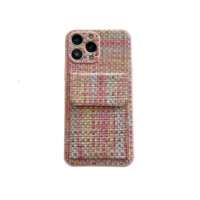 Internet Celebrity Apple 14 Holder Phone Case Insert Card iPhone 15 Pro Max Woven Pattern 16 Plus
