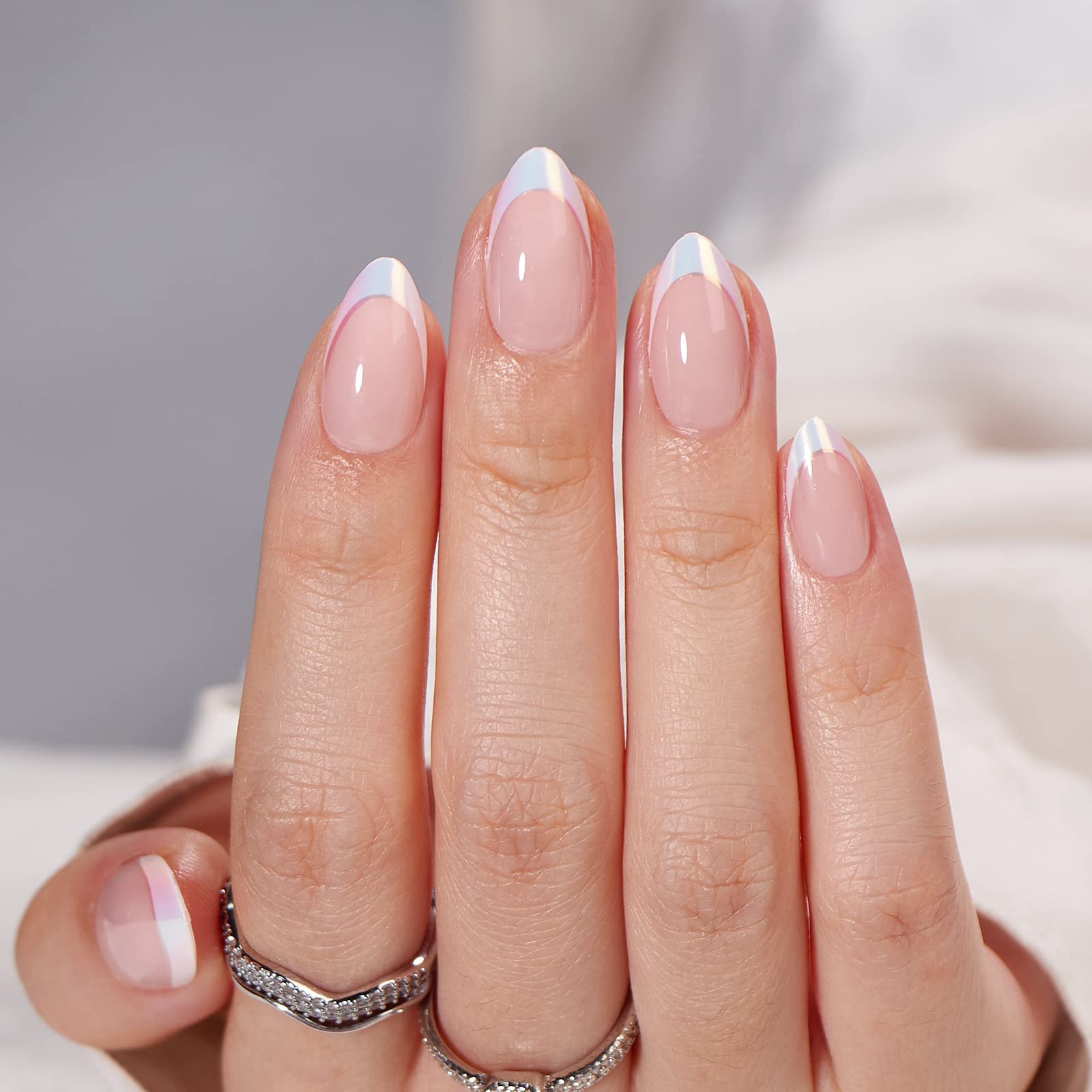 White French Edged Almond Shaped Press On Nails, Gentle And Elegant, A Must-have Gift For Girls And Women During Holidays