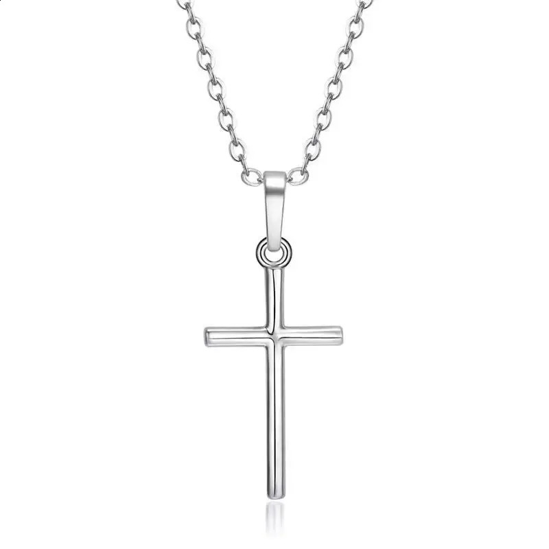 Fashion Christian Jesus Cross Necklaces Silver Color Long Chain Simple Pendants For Women Men Jewelry Gifts Drop250829ww