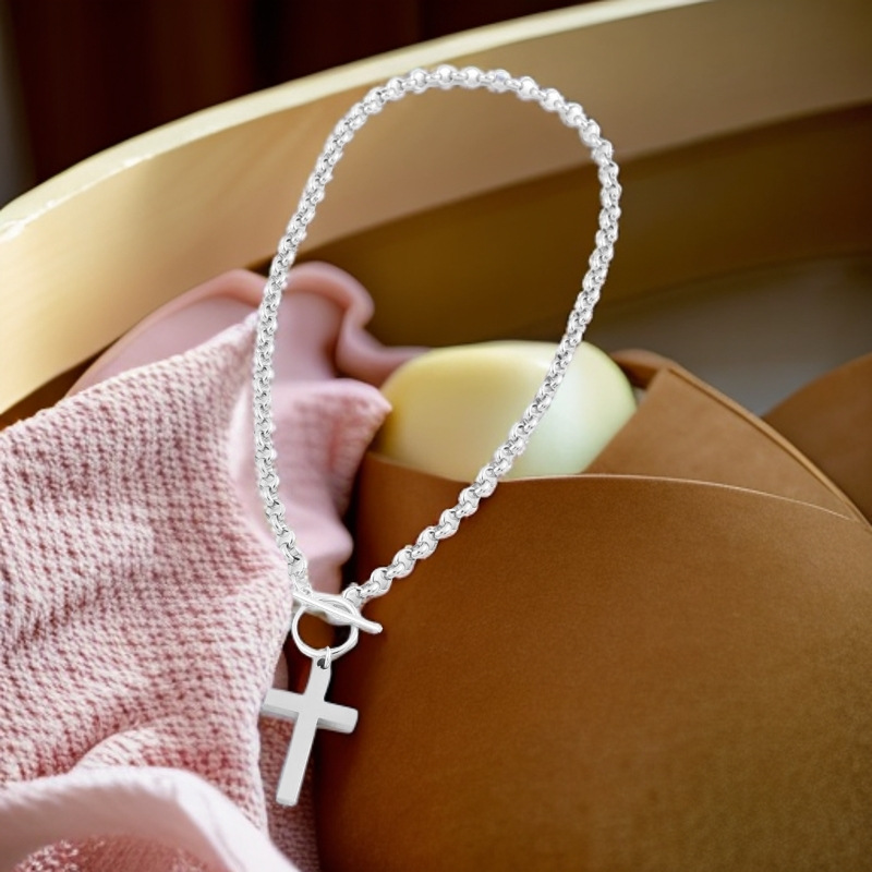 Chunky Cross Pendant Necklace for Women Vintage Inspired Gold Plated Layering Chain