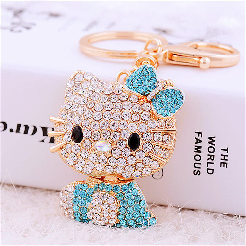 MINISO rhinestone cat car keychain women's metal bag pendant keychain, gift gift