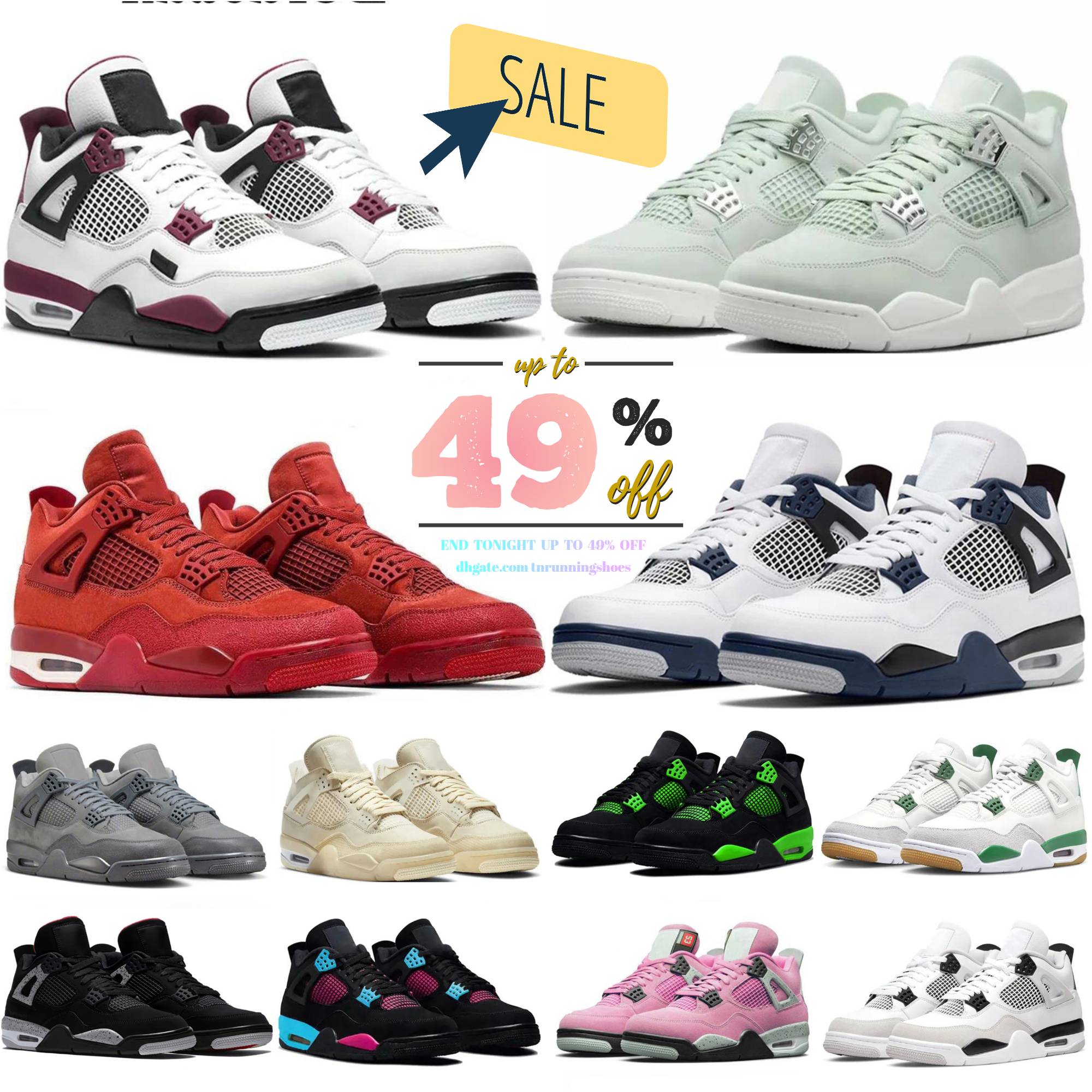 2025 Mens Womens Designer Basketball Shoes 4 4s Black Cat Sneakers Military Pure Money Sail Red Cement White Oreo Cool Grey University Blue Men Women Sports Trainers