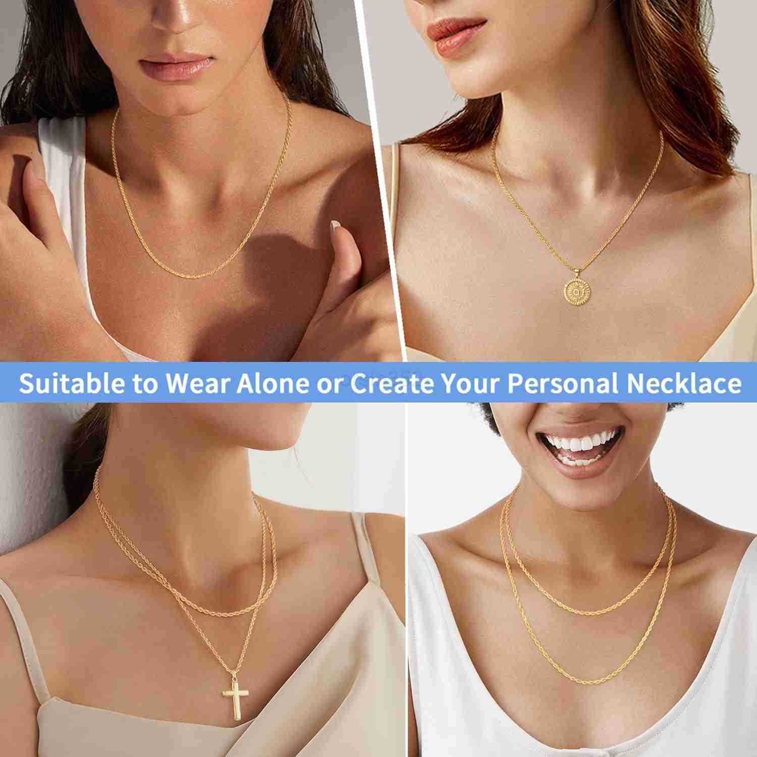 Italian 2mm Rope Chain 925 Sterling Silver Chain Necklace for Women 14K Plated Gold Chain for Women Smooth Sturdy Womens Chain Necklaces 16 18 20 22 2