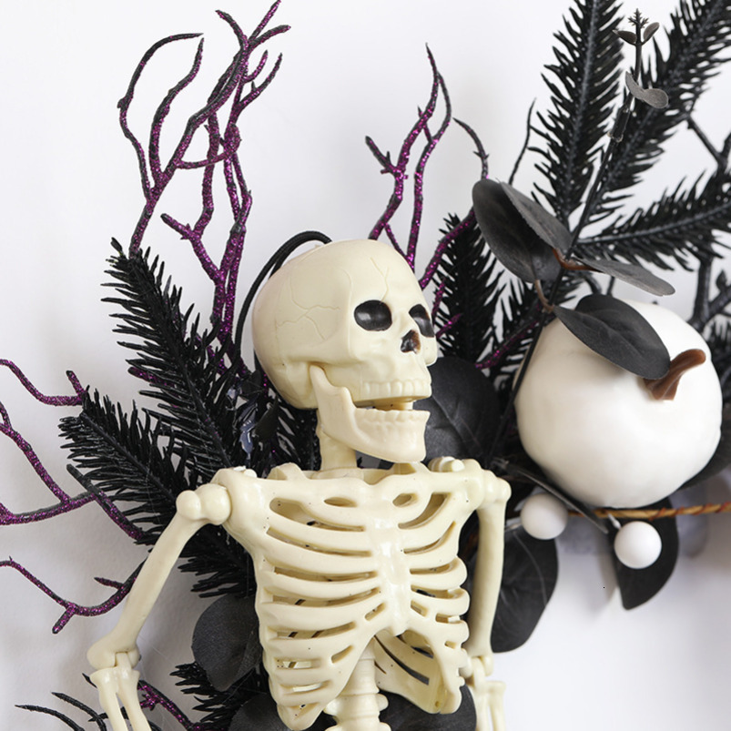 Halloween Skull Black and White Pumpkin Vine Ghost Festival Horror Front Door Wreath Hanging Decoration Bar Atmosphere Setup