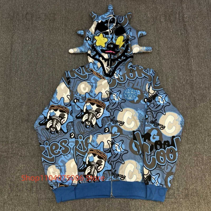 Mens Glo Gang Zip Hoodie Streetwear Cartoon Graffiti Design Soft Cotton Casual Fashion Sweatshirt T250829