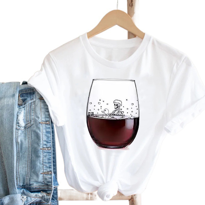 New Arrival Women's Top Wine Glass T-Shirt Plus Size Letter Print Summer T-Shirt - ZJ0367-A33