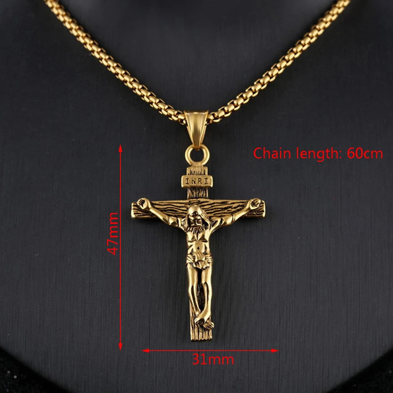 Religious Jesus Cross Stainless Steel Necklace For Men Fashion Gold Silver Color Cross Pendent With Chain Necklace Jewelry Gift 250829