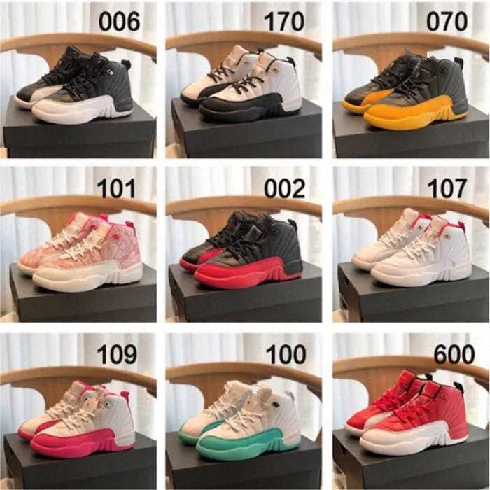 12s Kids Sneakers 12 Basketball Toddler Shoes Cherry Boys Girls Youth Black Taxi Trainers Field Purple Pink Gym Red Children Big Kid shoe Playoffs Flu F1EU#
