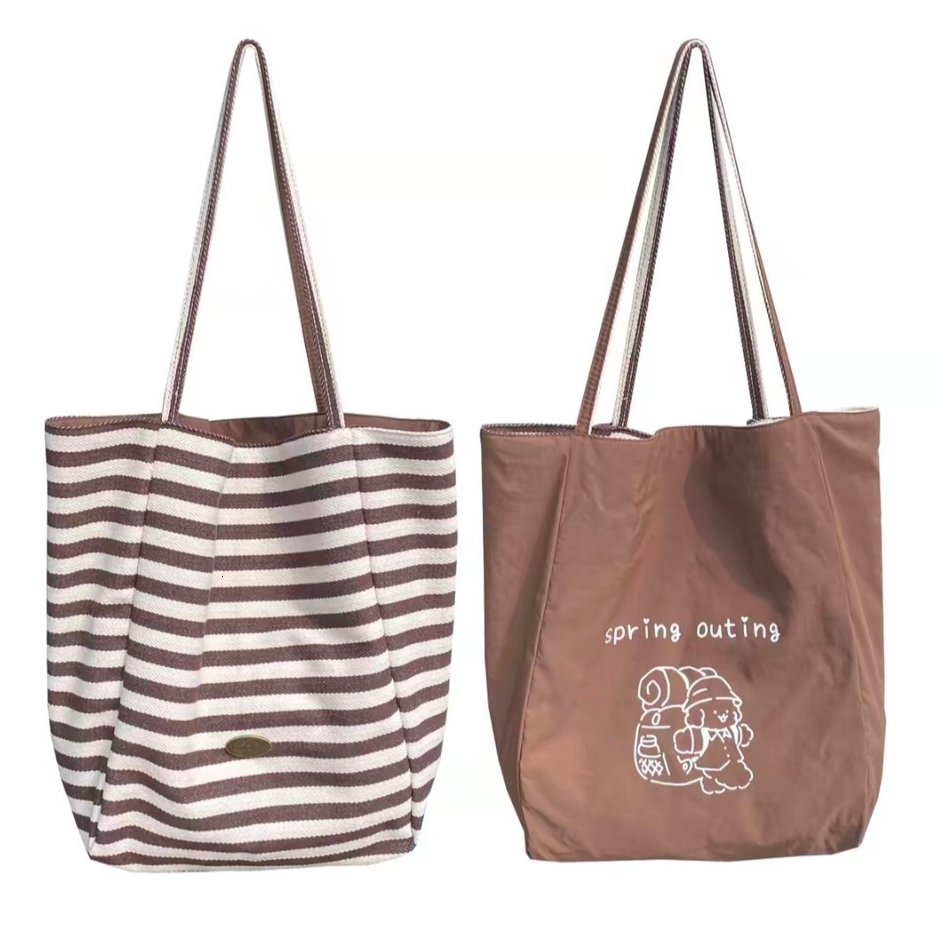 2025 autumn new casual lightweight striped double-sided usable simple niche commuting canvas handbag designer canvas bag bag women's shoulder bag