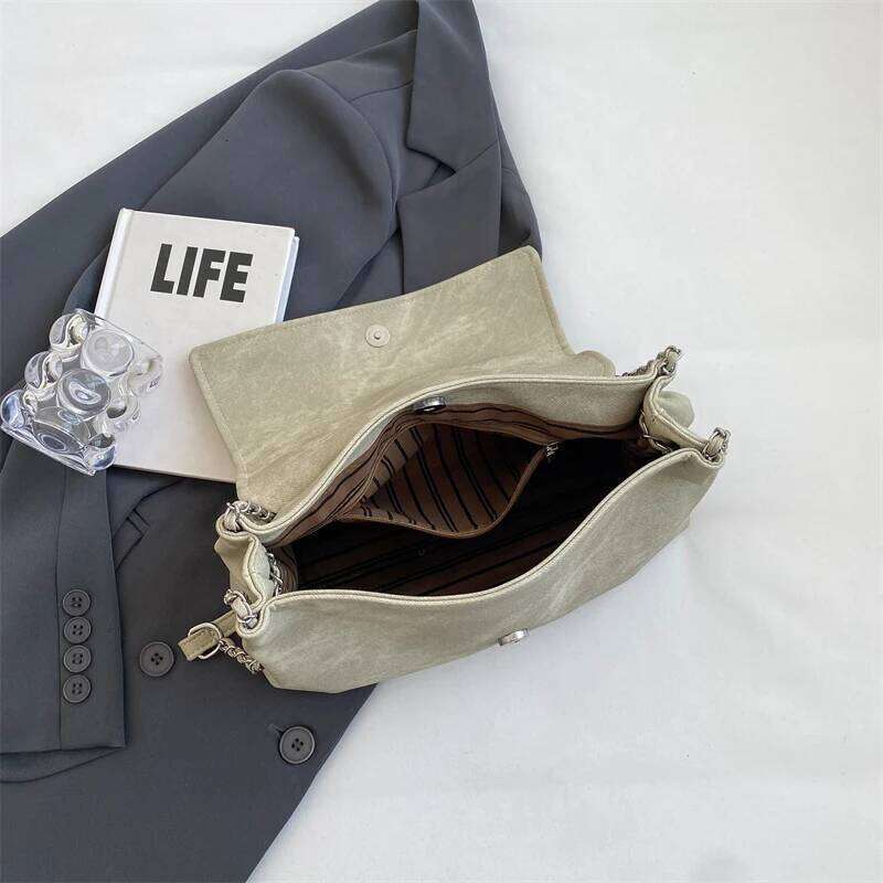 LEFTSIDE Retro Chain Leather Shoulder Bags For Women Simple Tote 2025 Winter Crossbody Bag Lady Travel Vintage Handbags