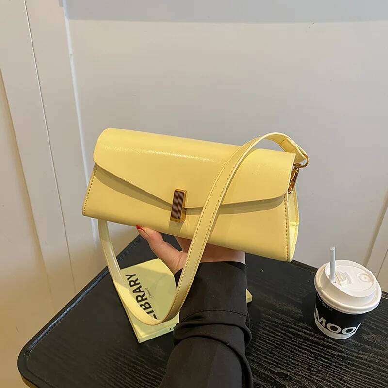 2025 New Women's Glossy French Baguette - Minimalist Crossbody For Daily Commute With Geometric Buckle