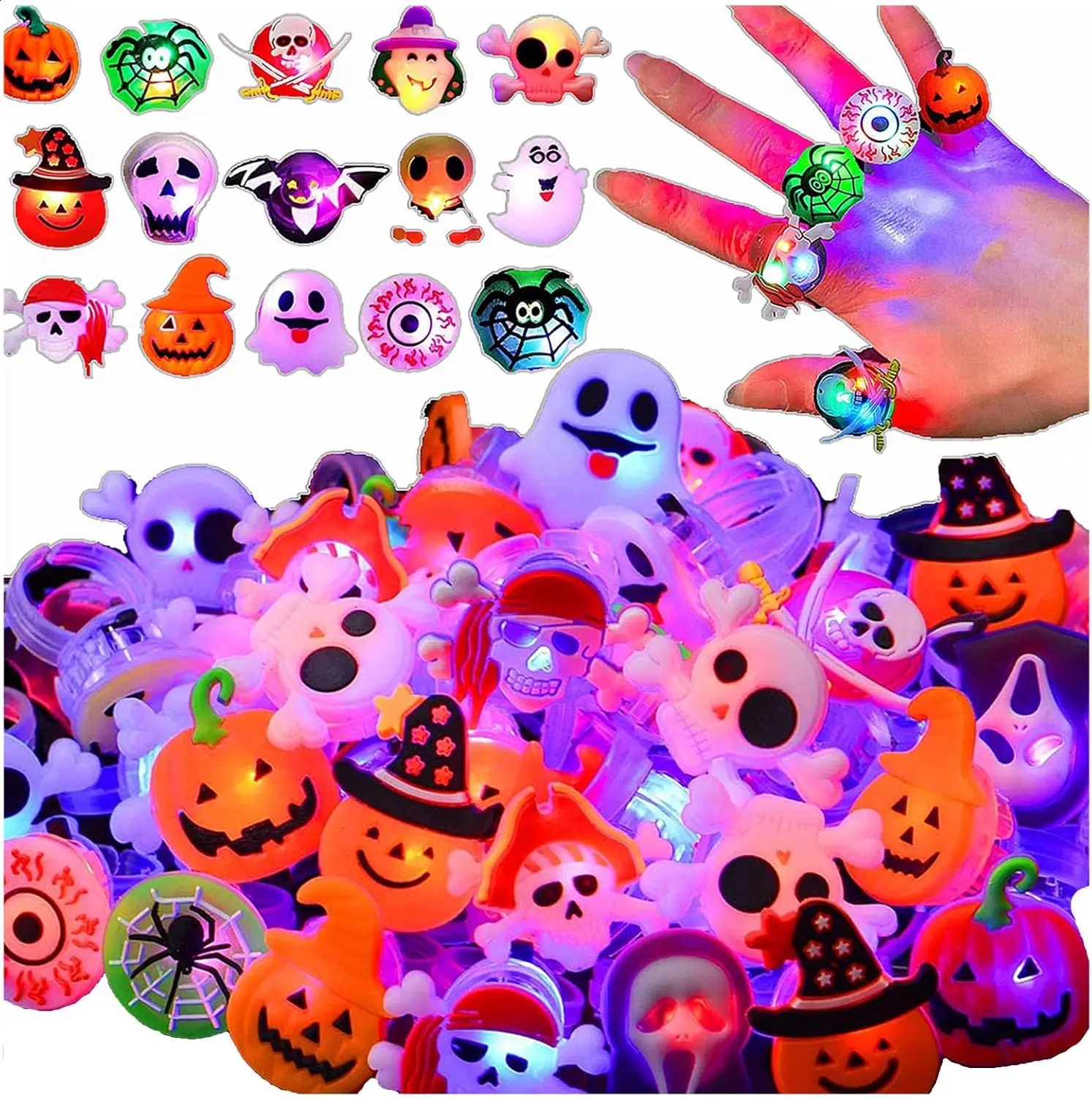 20/50pc Halloween LED Light Up Rings Toys Horror Pumpkin Ghost Spider Glow Finger Rings for s Trick Party Supplies Party Gift 250828