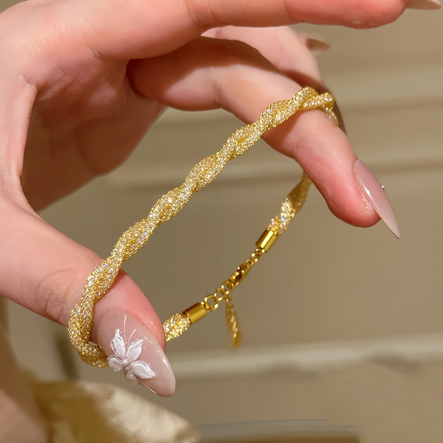 Designer Jewellery High Quality Gold Toned Twisted Rope Bracelet with Sparkle Encrusted Twist for Daily Wear Gift for All Occasions Textured Glam Acce