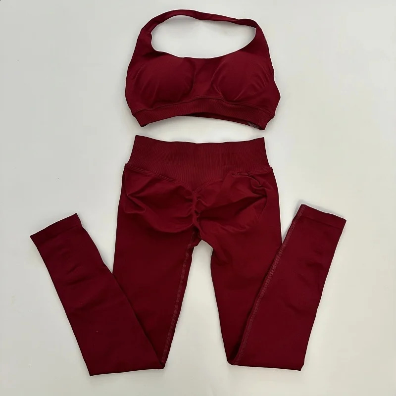 No Yoga Legging Sets for Women Seamless Set Scrunch Butt Workout Gym Suit with Halter Crop Top 250829