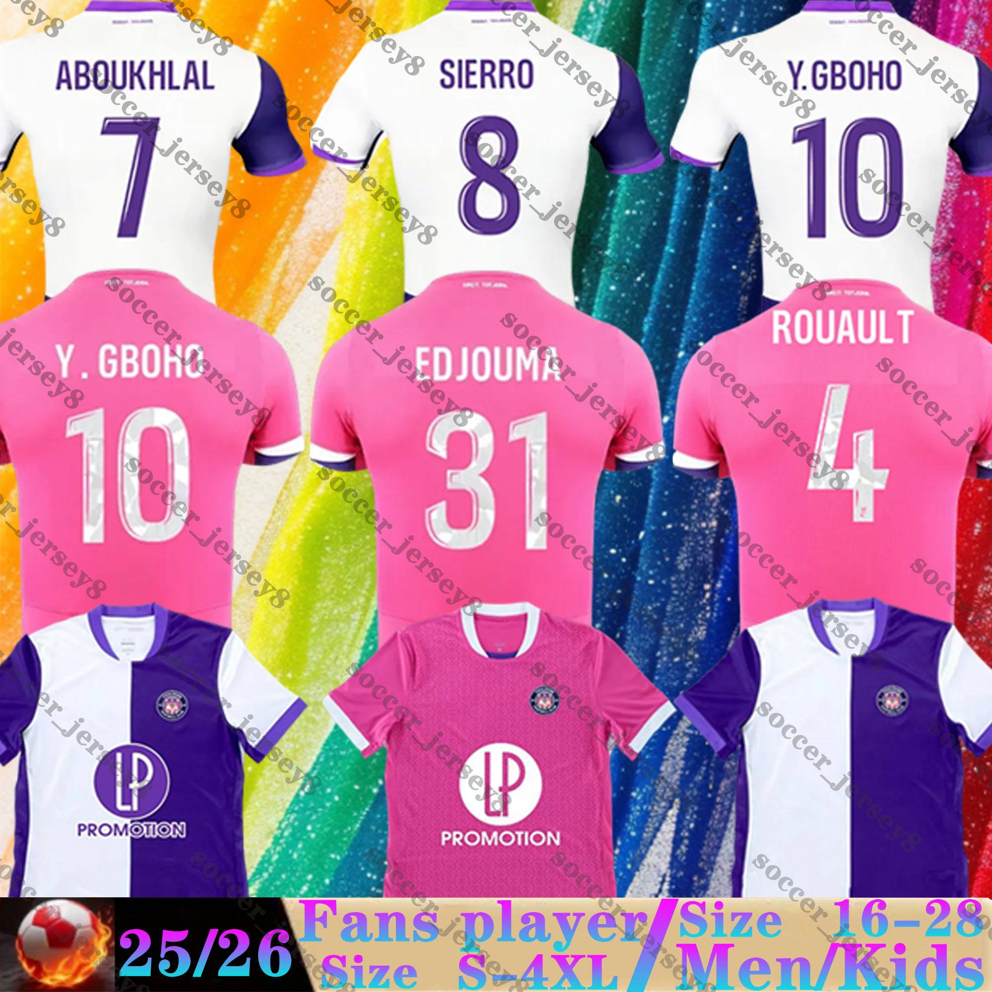 25 26 Club Toulouse Soccer Jerseys Y.GBOHO ABOUKHLAL EDJOUMA MAGRI SIDIBE BABICKA 2025 2026 Football Shirts CASSERES JR. SIERRO SCHMIDT DONNUM Men Uniforms Kids Kits