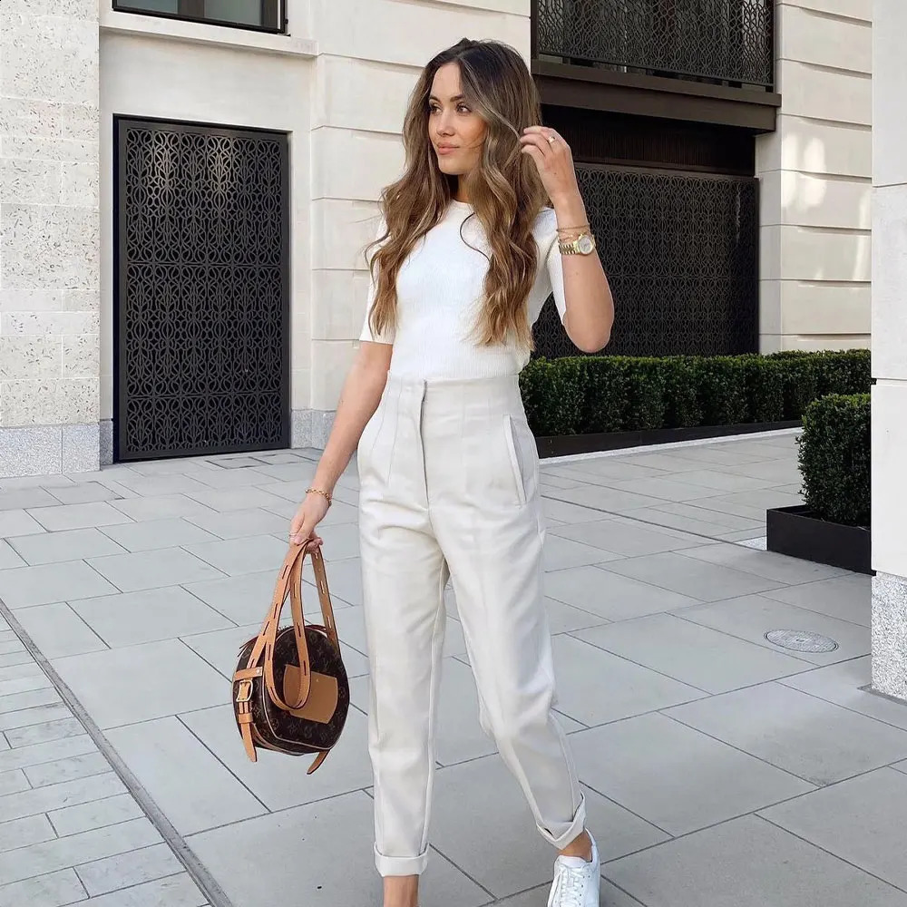 DUOPERI Women Fashion Solid Basic High Waist Trousers Chic Female Office Lady Casual Business Workwear Long Pant 250828