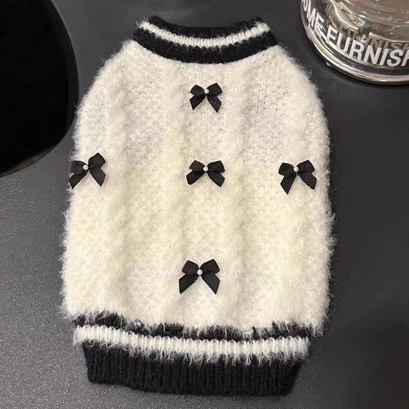 Luxury Dog Sweater Cute Small Dog Sweater with Bowtie Puppy Dogs Clothes for Small Medium Dogs Cats Girl Warm Fall Winter Pet Pullover for Yorkshire C